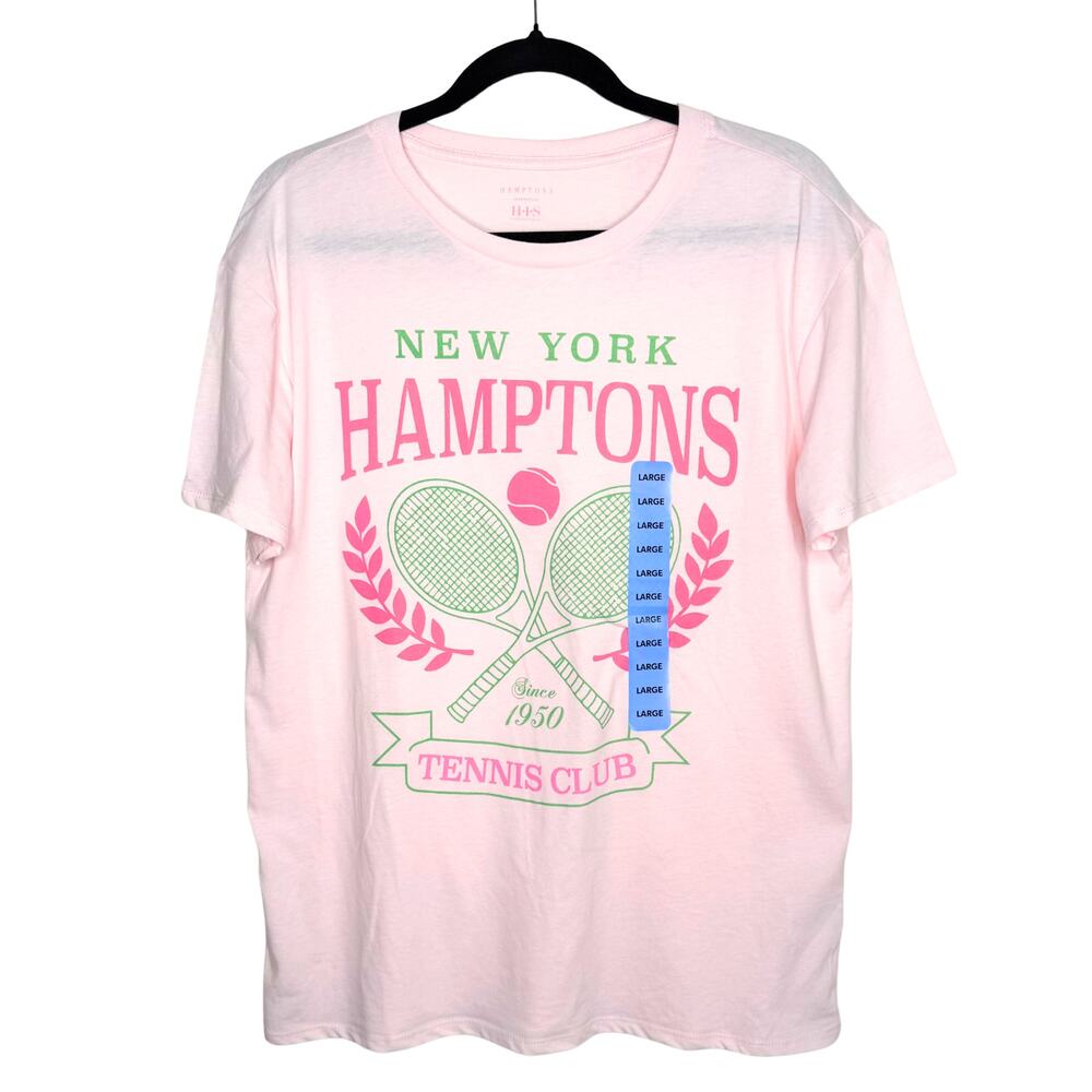 Hamptons Destinations Tennis Club Short Sleeve Graphic Tee Large Pink T-Shirt